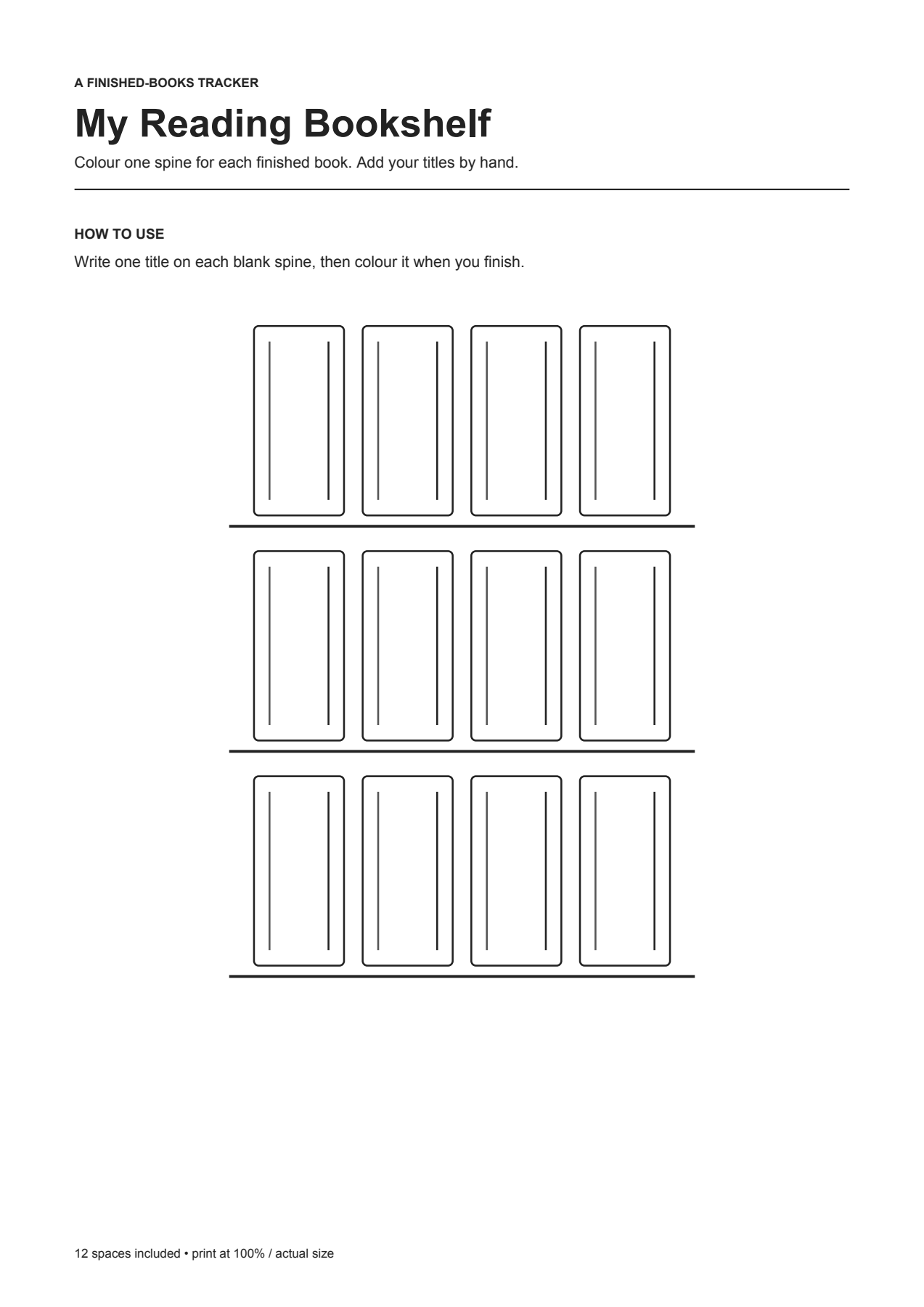 Your twelve-book bookshelf printable preview